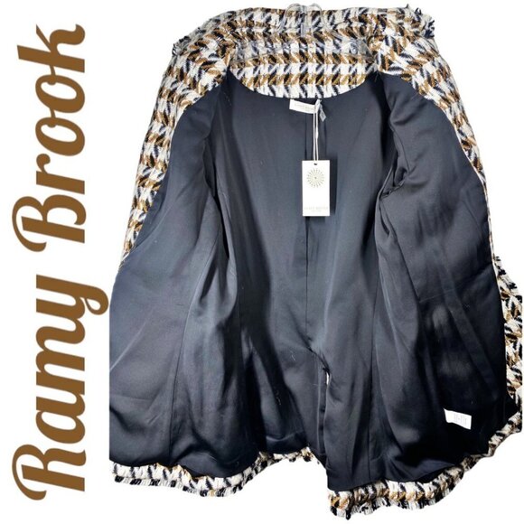 NWT RAMY BROOK Mallary Gold Plaid Tweed Wool Blend Blazer Fringe Trim, Size 8 - Picture 3 of 11